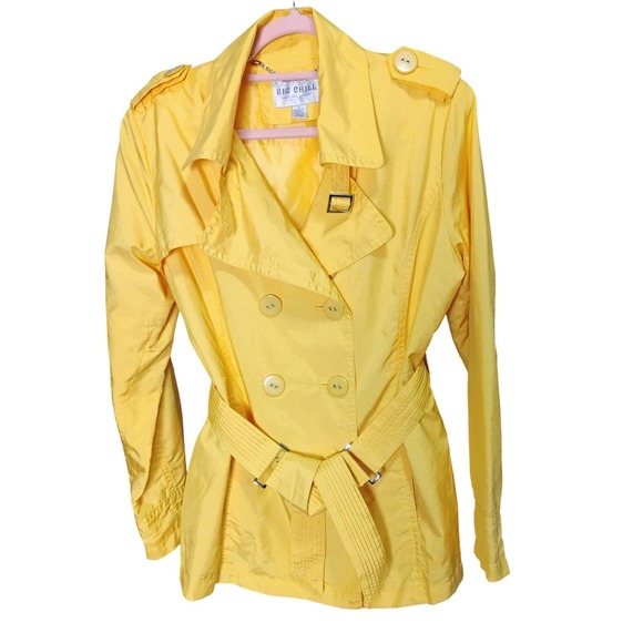 Big Chill Yellow Trench Coat Women's L Lightweight Belted Spring Fall Jacket - Picture 1 of 7